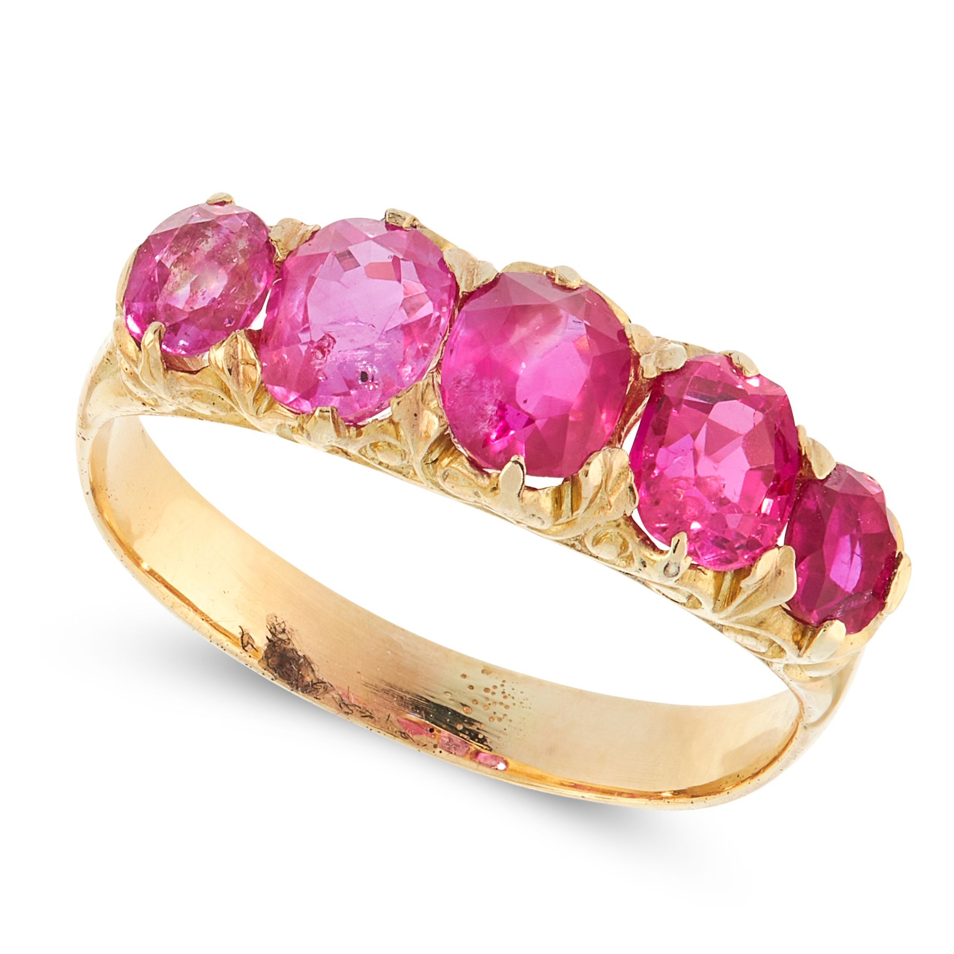 AN ANTIQUE BURMA NO HEAT RUBY AND DIAMOND DRESS RING, LATE 19TH CENTURY in high carat yellow gold,