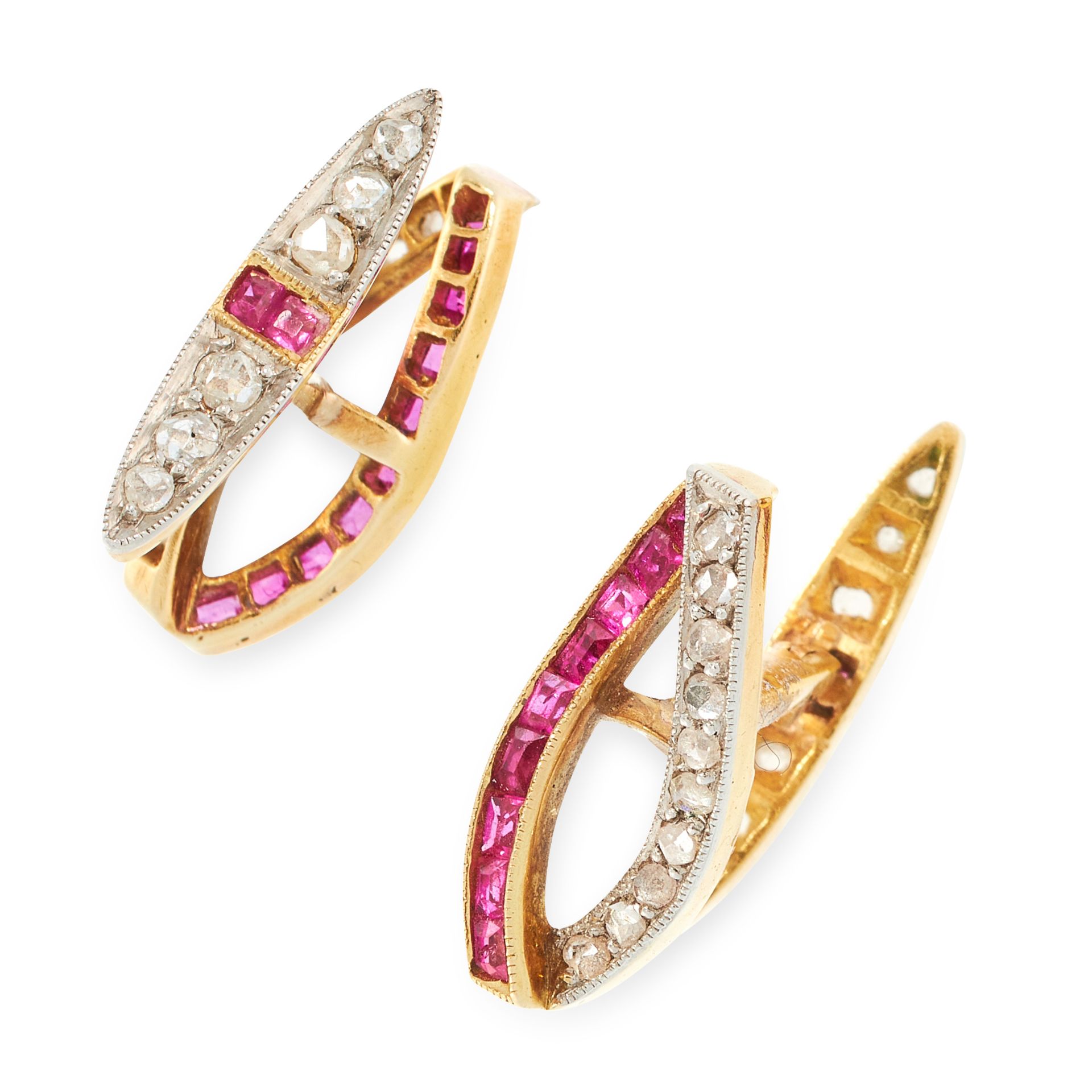 A PAIR OF RUBY AND DIAMOND CUFFLINKS, EARLY 20TH CENTURY in high carat yellow gold, set with step - Image 2 of 2