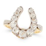 AN ANTIQUE DIAMOND HORSESHOE DRESS RING, CIRCA 1900 in 18ct yellow gold and platinum, designed as