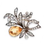 AN UNHEATED YELLOW SAPPHIRE AND DIAMOND BROOCH, W A BOLIN 1948 in 18ct yellow gold and silver,