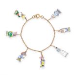 A WHIMSICAL ENAMEL SNOW WHITE AND THE SEVEN DWARFS CHARM BRACELET the belcher link chain set with