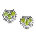 A PAIR OF PERIDOT AND DIAMOND DOUBLE CLIP BROOCHES, CIRCA 1900 each set with a trio of pear cut