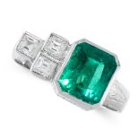 AN EMERALD AND DIAMOND DRESS RING in platinum, set with an emerald cut emerald of 2.04 carats,