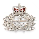 A REGIMENTAL DIAMOND AND ENAMEL ROYAL NAVY SWEETHEART BROOCH, GARRARD & CO 1958 in white gold,