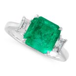 AN EMERALD AND DIAMOND DRESS RING in platinum, set with an emerald cut emerald of 2.86 carats,