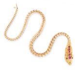 AN ANTIQUE RUBY SNAKE NECKLACE, 19TH CENTURY in 18ct yellow gold, designed as the articulated body