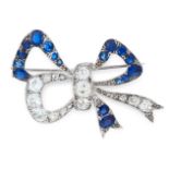 A SAPPHIRE AND DIAMOND BOW BROOCH, EARLY 20TH CENTURY designed as a ribbon tied in a bow, set with