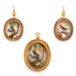 AN ANTIQUE REVERSE CARVED INTAGLIO BROOCH / PENDANT AND EARRINGS SUITE, 19TH CENTURY in yellow gold,