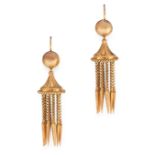 A PAIR OF ANTIQUE TASSEL EARRINGS, 19TH CENTURY in yellow gold, each formed of a tapering body