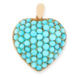 AN ANTIQUE TURQUOISE HEART MOURNING LOCKET PENDANT, 19TH CENTURY in high carat yellow gold, in the