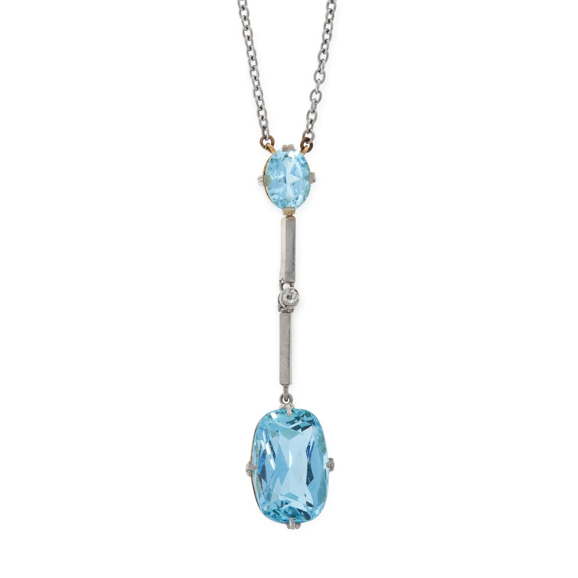 AN AQUAMARINE AND DIAMOND PENDANT NECKLACE, EARLY 20TH CENTURY in platinum and yellow gold, set with