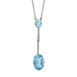 AN AQUAMARINE AND DIAMOND PENDANT NECKLACE, EARLY 20TH CENTURY in platinum and yellow gold, set with