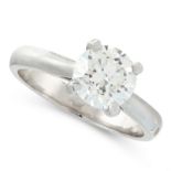 A SOLITAIRE DIAMOND ENGAGEMENT RING in platinum, comprising of a round cut diamond of 1.34 carats,
