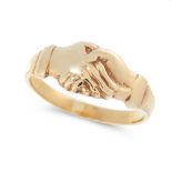 A FEDE DRESS RING in yellow gold, designed as a pair of clasped hands, unmarked, size M / 6.25, 2.