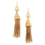 A PAIR OF ANTIQUE TASSEL EARRINGS, 19TH CENTURY in yellow gold, each formed of a tapering body