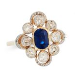 A SAPPHIRE AND DIAMOND DRESS RING, EARLY 20TH CENTURY in 18ct yellow gold and platinum, set with a