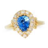 AN ANTIQUE SAPPHIRE AND DIAMOND DRESS RING, LATE 19TH CENTURY in 18ct yellow gold, set with a pear