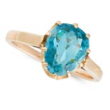 A BLUE ZIRCON AND DIAMOND DRESS RING in high carat yellow gold, set with a pear cut blue zircon of