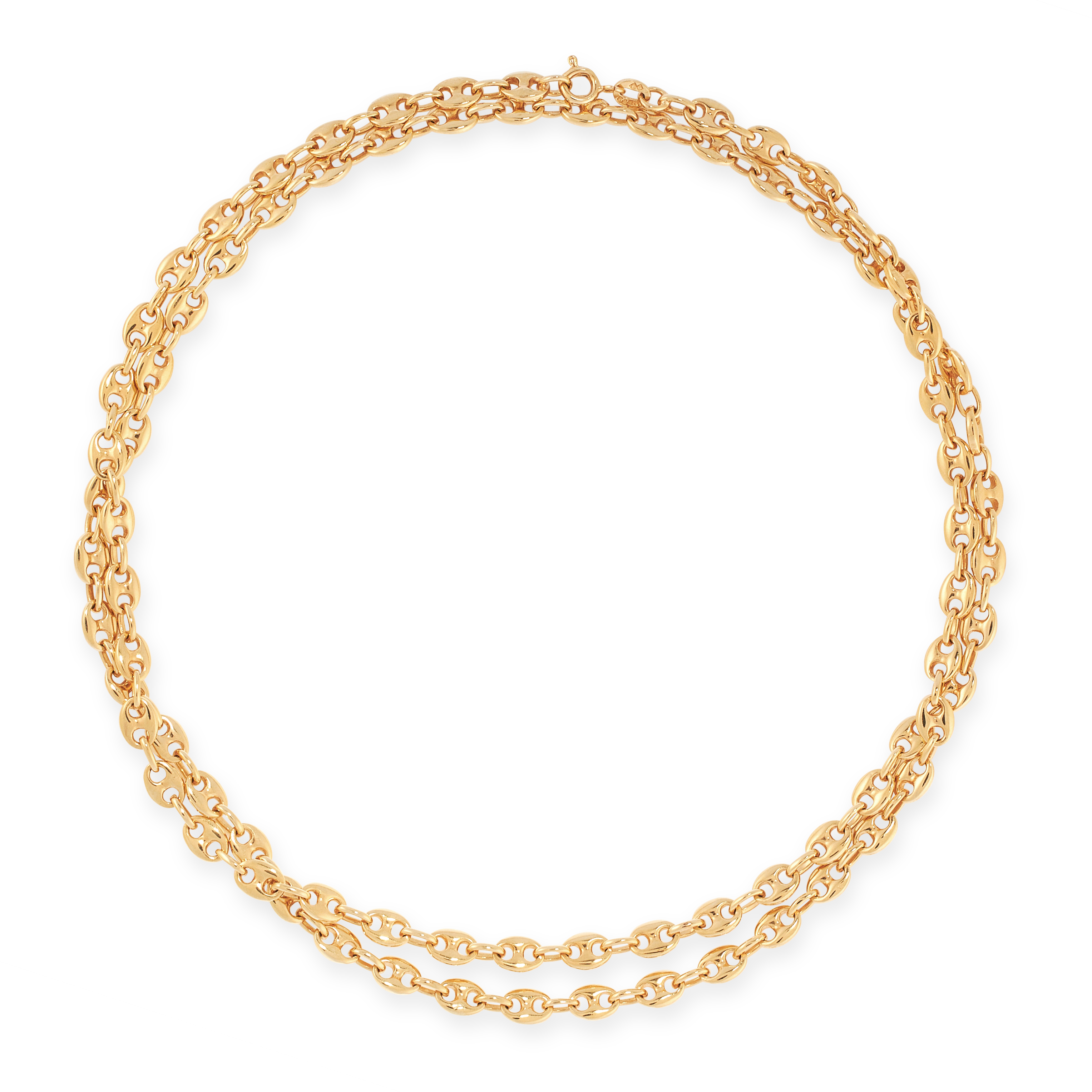 A VINTAGE FANCY LINK CHAIN NECKLACE in yellow gold, formed of a row of Gucci style mariner links,