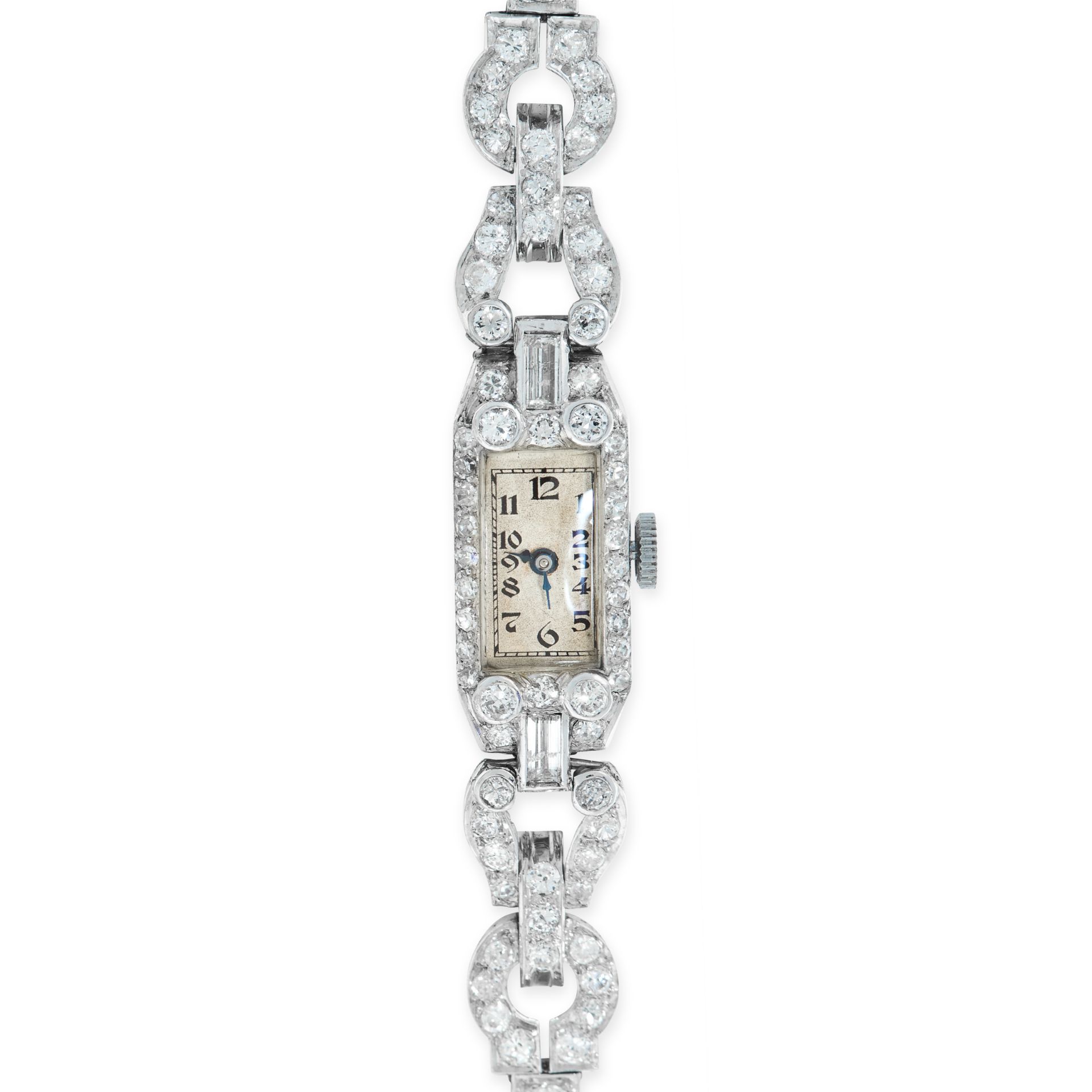 AN ART DECO DIAMOND COCKTAIL WATCH, EARLY 20TH CENTURY in platinum the rectangular face accented