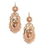 A PAIR OF ANTIQUE PEARL EARRINGS, 19TH CENTURY in 18ct yellow gold, each set with pearls, accented