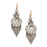 A PAIR OF ANTIQUE DIAMOND EARRINGS, 19TH CENTURY in yellow gol and silver, each set with a principal