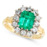 AN EMERALD AND DIAMOND DRESS RING in 18ct yellow gold, set with an emerald cut emerald of 1.80