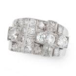A RETRO DIAMOND COCKTAIL RING CIRCA 1945 the tapering band of geometric design, set with round cut