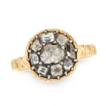 AN ANTIQUE DIAMOND CLUSTER DRESS RING, EARLY 19TH CENTURY in yellow gold and silver, set with a