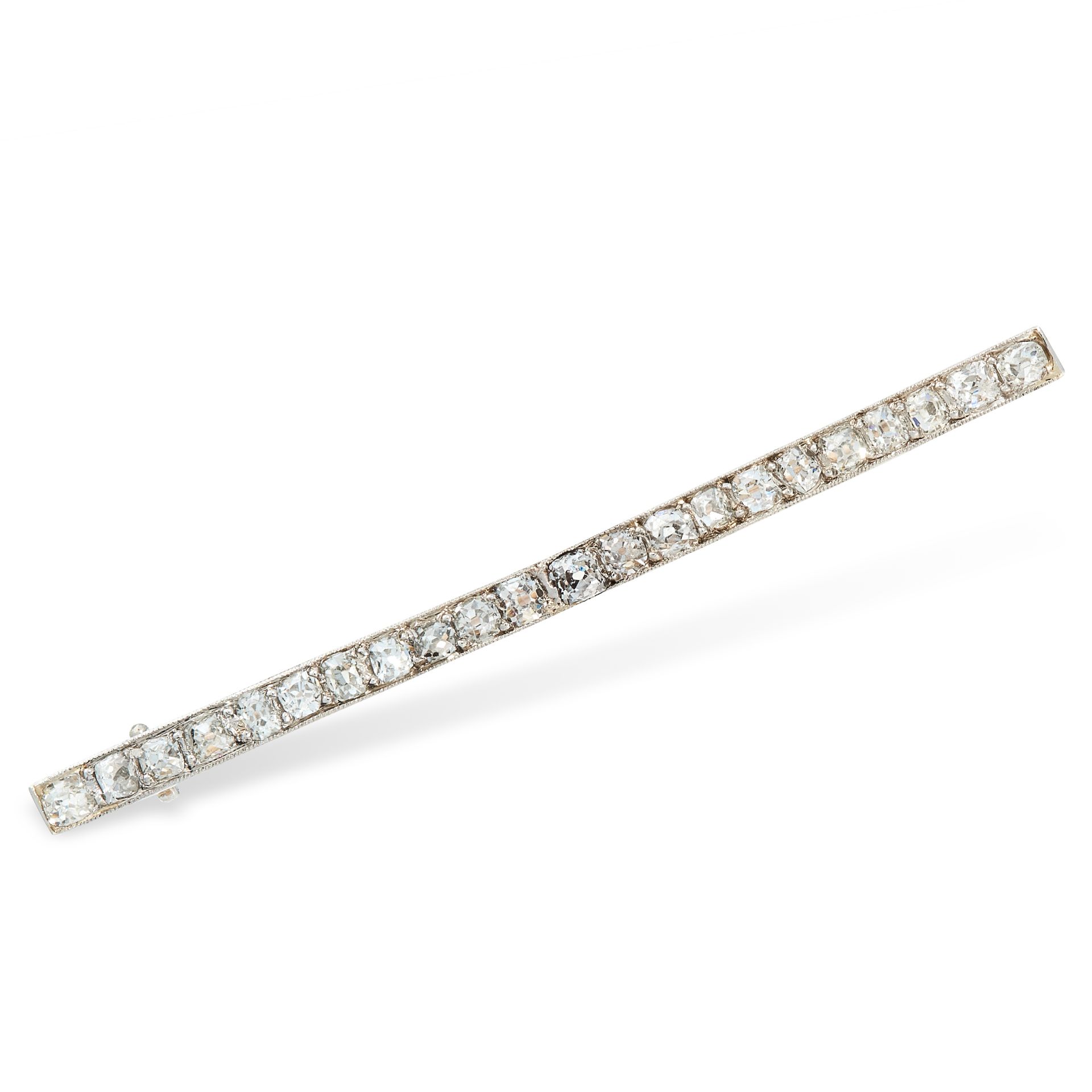 AN ART DECO DIAMOND BAR BROOCH, CIRCA 1920 in 18ct yellow gold and platinum, set with a single row