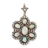 AN ANTIQUE OPAL AND DIAMOND PENDANT, LATE 19TH CENTURY in yellow gold and silver, designed as a