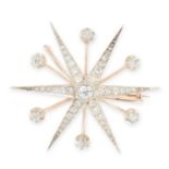 AN ANTIQUE DIAMOND STAR BROOCH in high carat yellow gold, designed as a six armed star, set at the