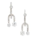 A PAIR OF DIAMOND DROP EARRINGS, EARLY 20TH CENTURY each set with a principal old cut diamond of 0.