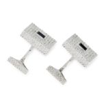 A PAIR OF SAPPHIRE CUFFLINKS, FRED in 18ct white gold, the rectangular textured faces set with