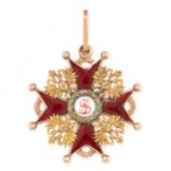 AN ANTIQUE IMPERIAL RUSSIAN ENAMEL ORDER OF ST STANISLAS MEDAL in 56 zolotnik gold, of the third
