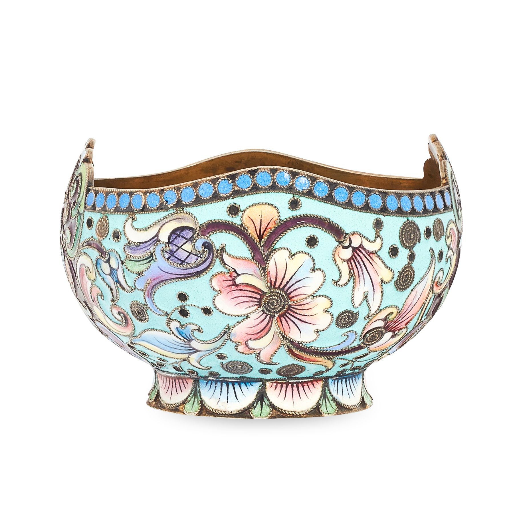 AN ANTIQUE IMPERIAL RUSSIAN ENAMEL SALT CELLAR / BOWL, NIKOLAI ZORIN MOSCOW CIRCA 1910 in 84