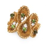 A VINTAGE PERIDOT AND DIAMOND DRESS RING in yellow gold, in the style of Andrew Grima, the