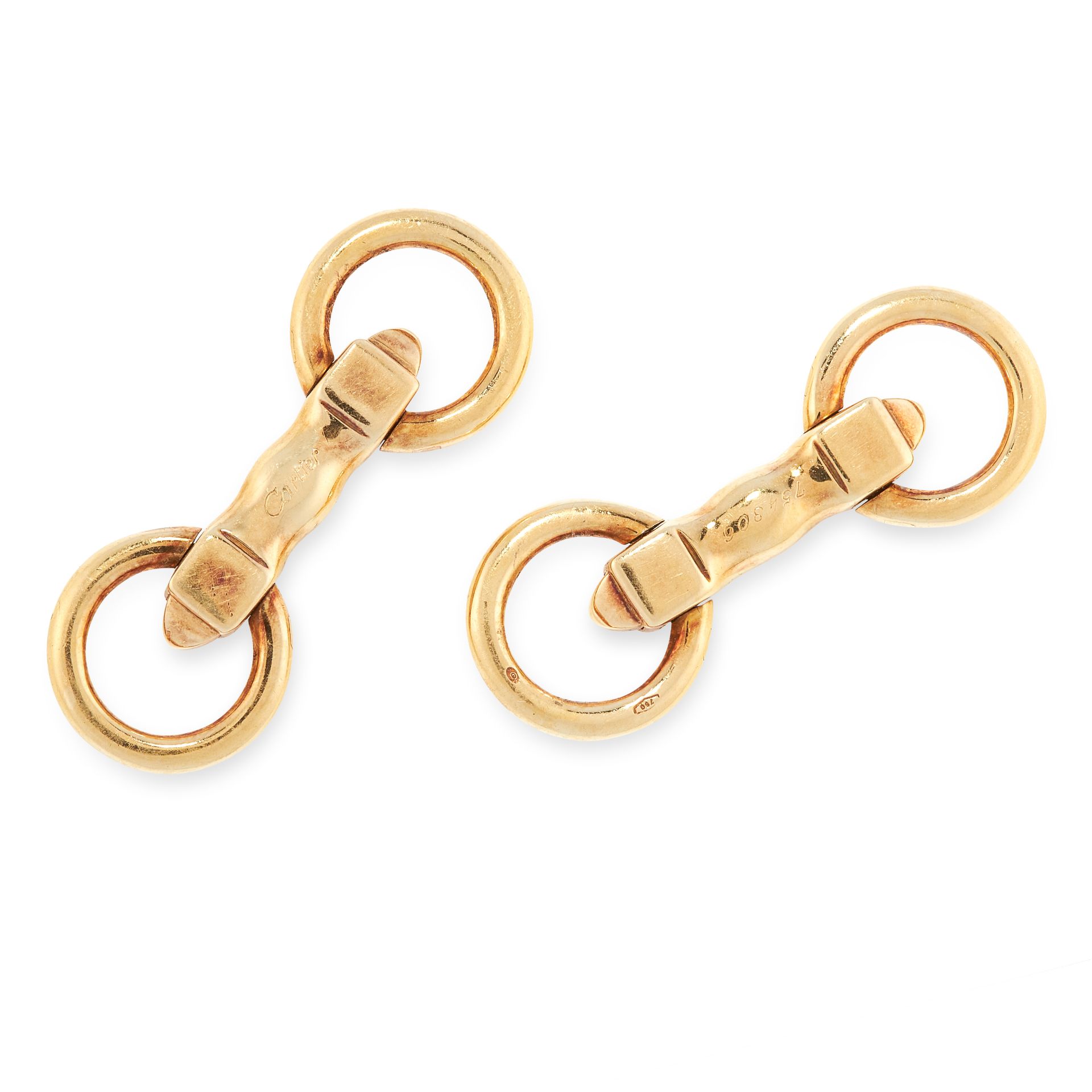 A PAIR OF VINTAGE CUFFLINKS, CARTIER in 18ct yellow gold, each formed of two circular links