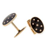 A PAIR OF VINTAGE DIAMOND AND ENAMEL CUFFLINKS in 18ct yellow gold, each formed of an oval face