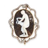 AN ANTIQUE HARDSTONE CAMEO AND DIAMOND BROOCH, 19TH CENTURY in yellow gold and silver, the body