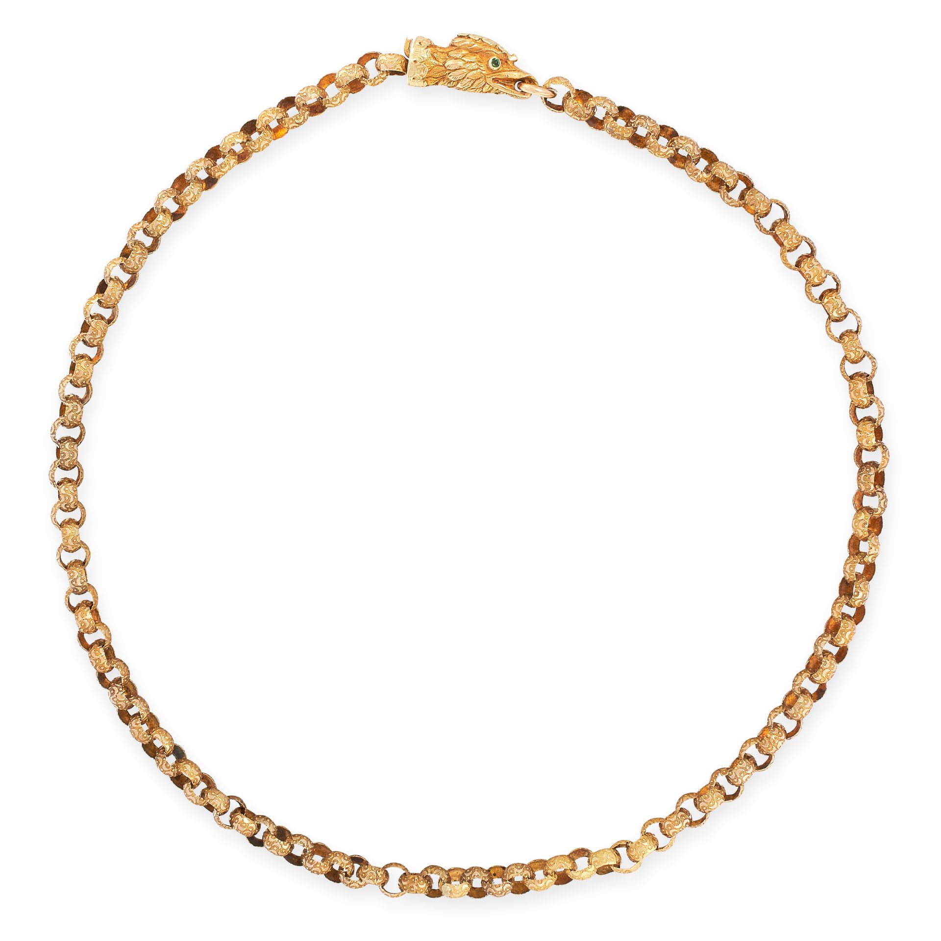 AN ANTIQUE FANCY LINK EAGLES HEAD CHAIN NECKLACE, EARLY 19TH CENTURY in high carat yellow gold,