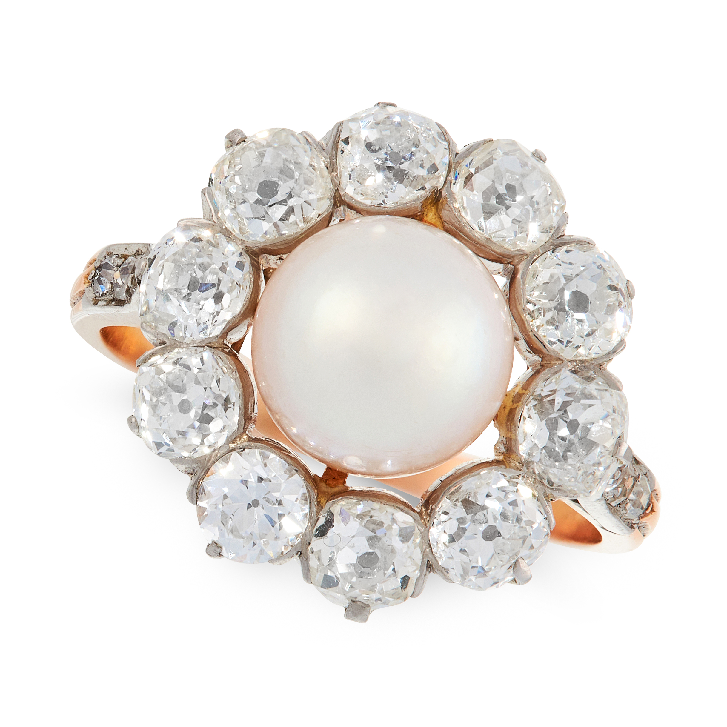 A NATURAL PEARL AND DIAMOND DRESS RING, EARLY 20TH CENTURY in 18ct yellow gold and platinum, set