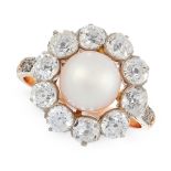 A NATURAL PEARL AND DIAMOND DRESS RING, EARLY 20TH CENTURY in 18ct yellow gold and platinum, set