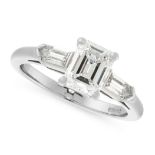 A SOLITAIRE DIAMOND ENGAGEMENT RING, TIFFANY & CO in platinum, set with an emerald cut diamond of