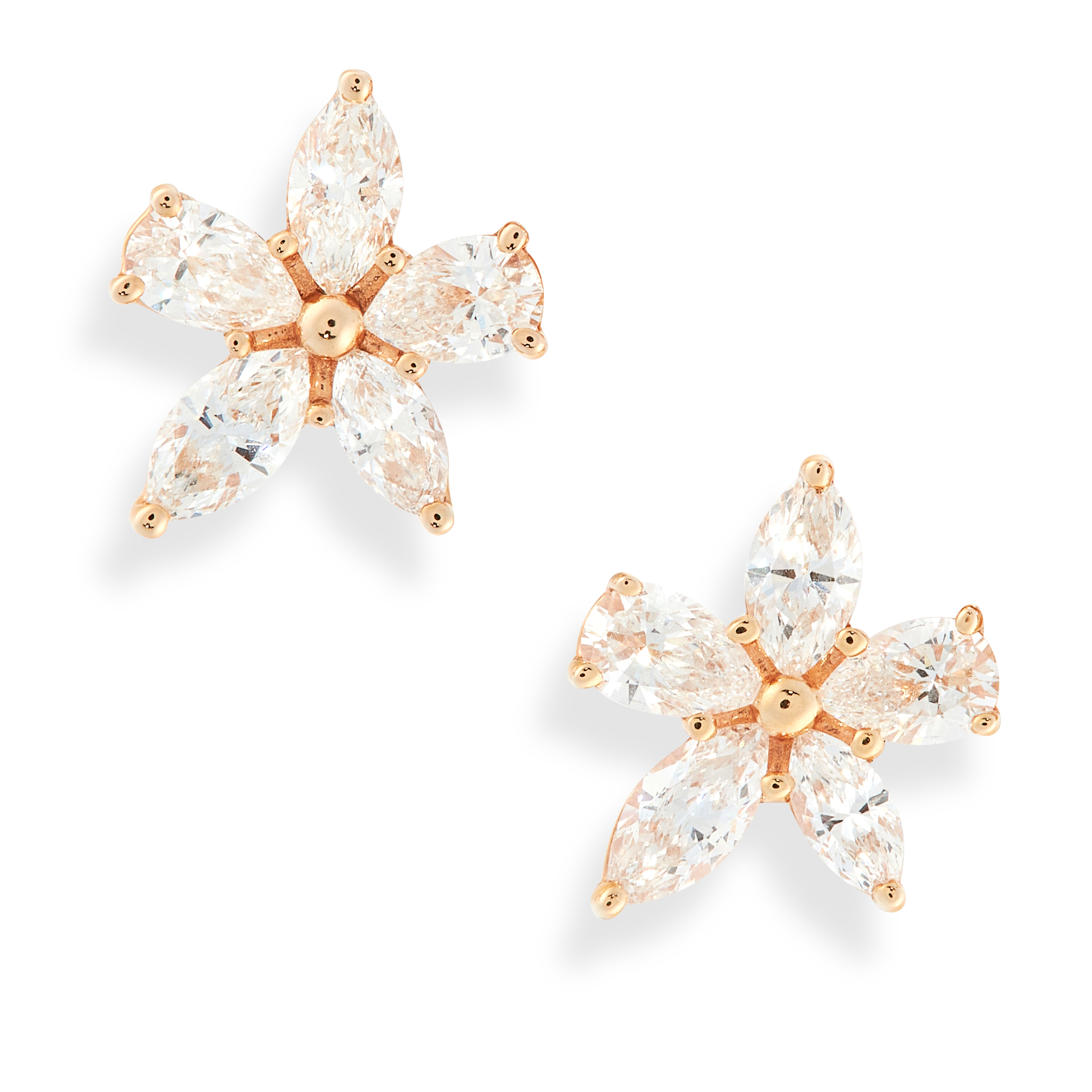 A PAIR OF VICTORIA DIAMOND MIXED CLUSTER EARRINGS, TIFFANY & CO in 18ct yellow gold, set with pear