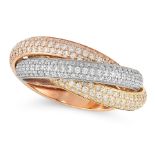 A TRINITY DE CARTIER DIAMOND RING, CARTIER in 18ct yellow, white and rose gold, comprising a trio of