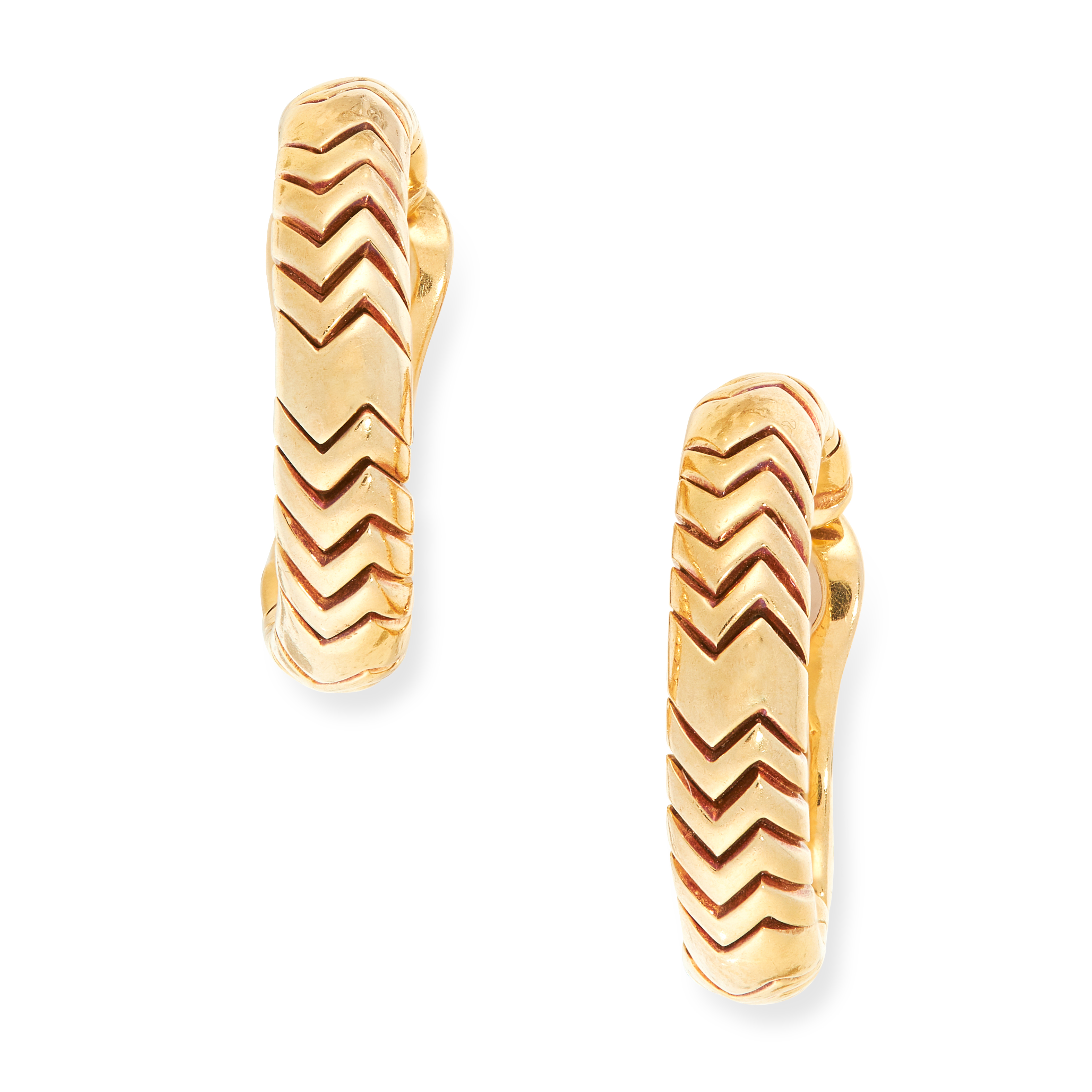 A PAIR OF SPIGA CLIP EARRINGS, BULGARI in 18ct yellow gold, each designed as a hoop, signed Bvlgari,