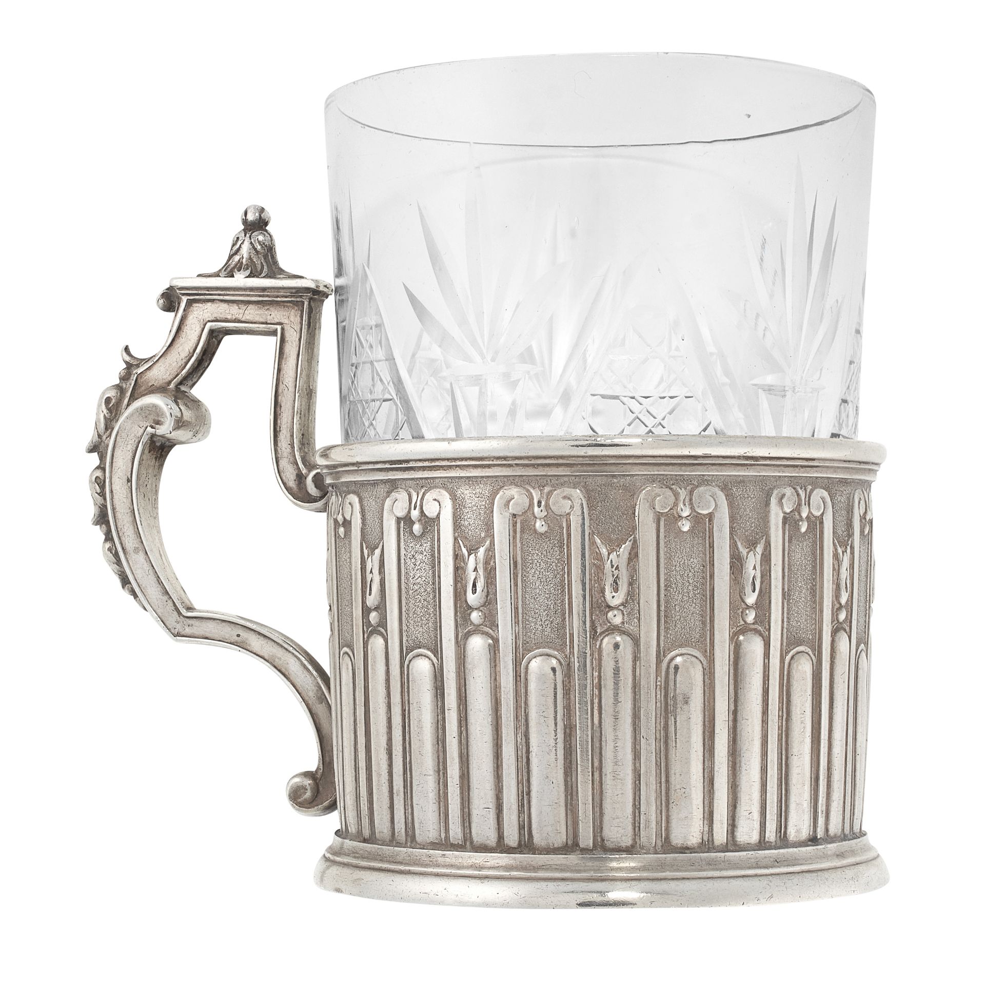 AN ANTIQUE IMPERIAL RUSSIAN TEA GLASS HOLDER, FABERGE MOSCOW CIRCA 1900 in 84 zolotnik silver, the