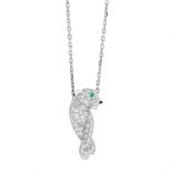 AN EMERALD, DIAMOND AND ONYX PANTHERE DE CARTIER PENDANT NECKLACE, CARTIER in 18ct white gold,