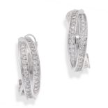 A PAIR OF VINTAGE DIAMOND TRINITY HOOP EARRINGS, CARTIER in 18ct white gold, each formed of a trio